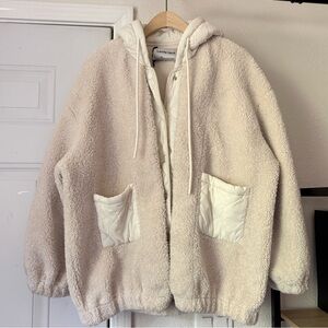 GENTLE HERD‎ cream shearing quilted contrast oversized snap coat
